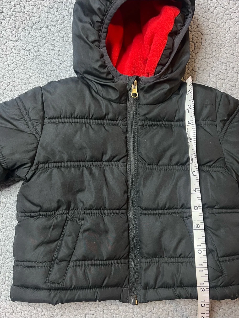 Healthtex Baby Hooded Puffer Jacket Fleece Lined Full Zip 18-24M Black Red